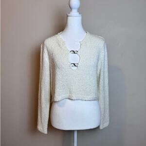 Bobbles & Lace Clasp Front Cropped Sweater - Size M